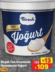 BİRŞAH TAM KIVAMINDA HOMEJENİZE YOĞURT 3 KG
